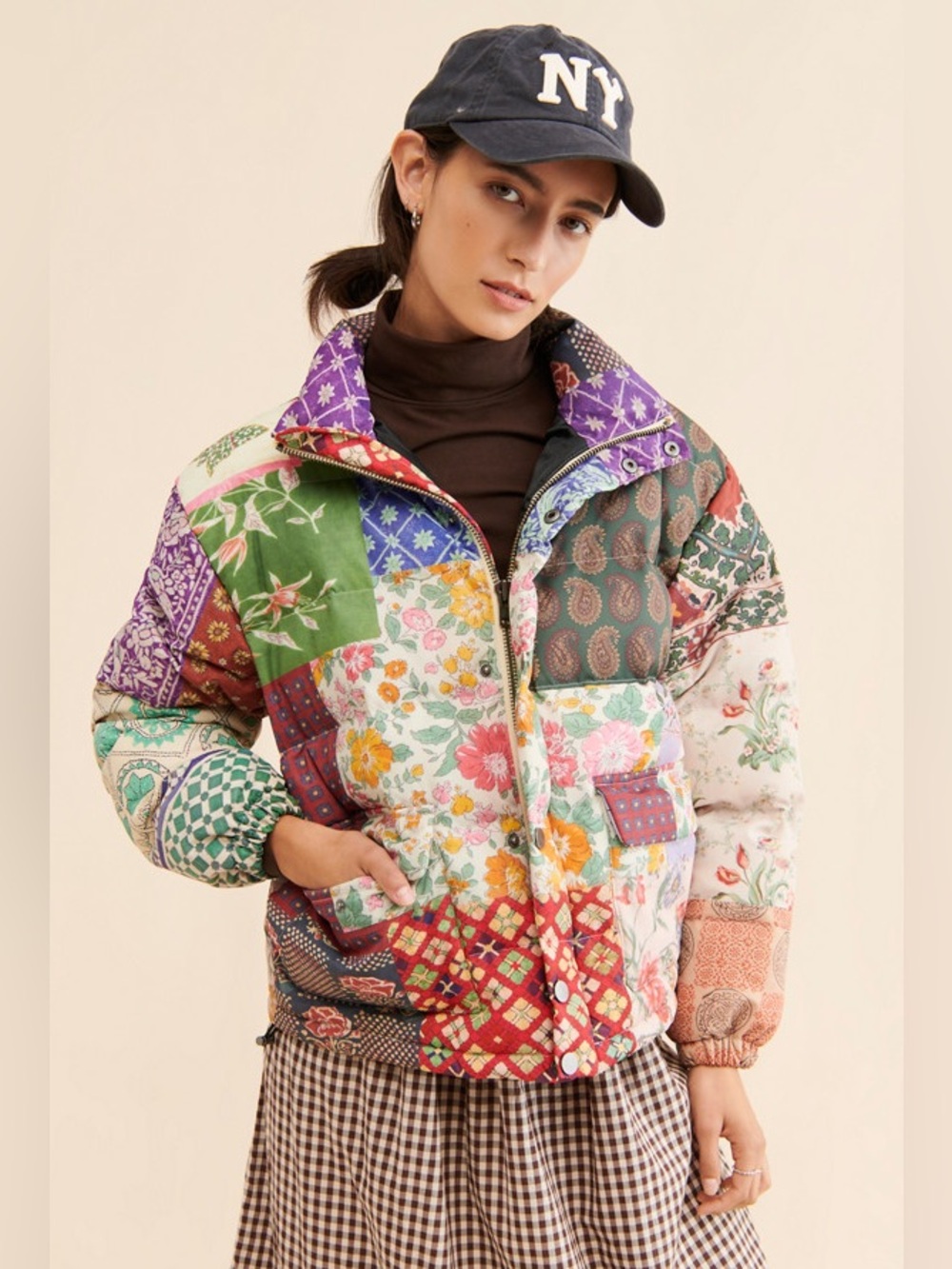 Found by Free People Mixed Print Garden Puffer Women’s XS - Picture 3 of 15